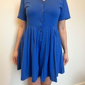 Vintage Royal Blue Button-Front Shorts Romper